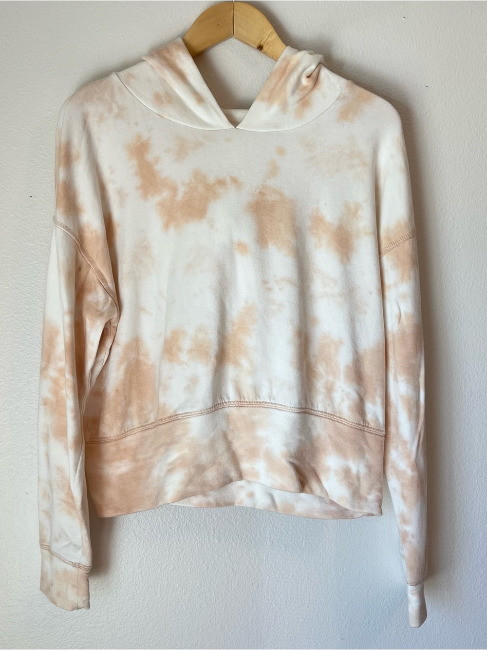 Aerie Offline OTT Fleece Cropped Hoodie Sweatshirt Tie Dye Cream Tan